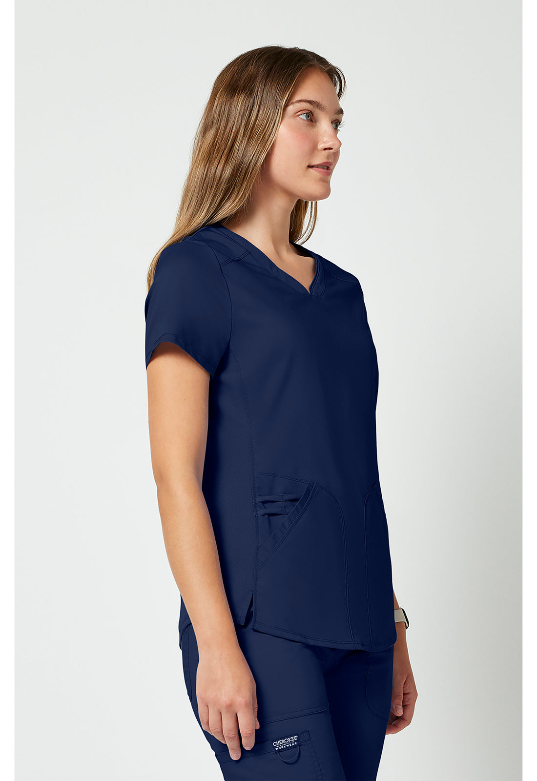 Top met V-hals met mesh details en 2-way stretch WWE601