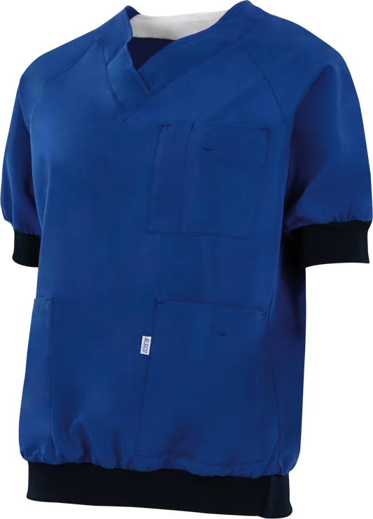 Alsico Andreas blauw unisex zorgshirt met V-hals en korte mouwen
